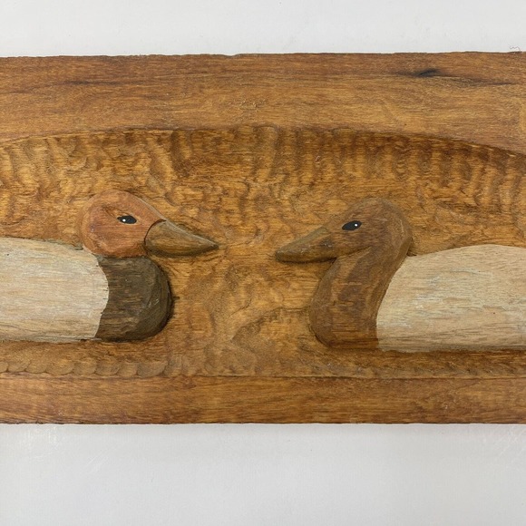 Hand Carved Wood Canvasback Duck Mallard Plaque 14" x 6" Signed & Dated - Picture 3 of 5